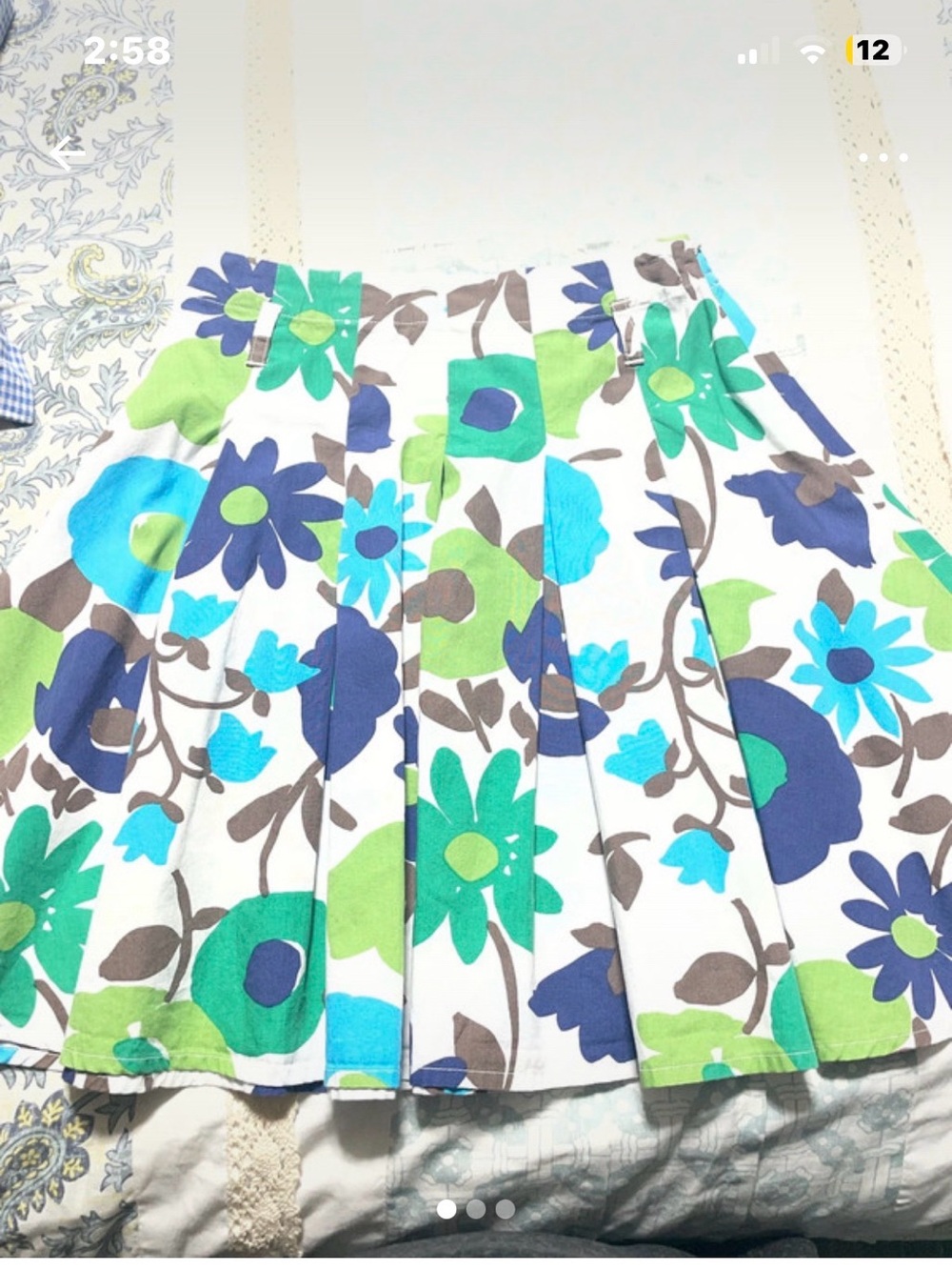 Mini Boden Bright Floral Pleated Skirt in White, Blue, Green